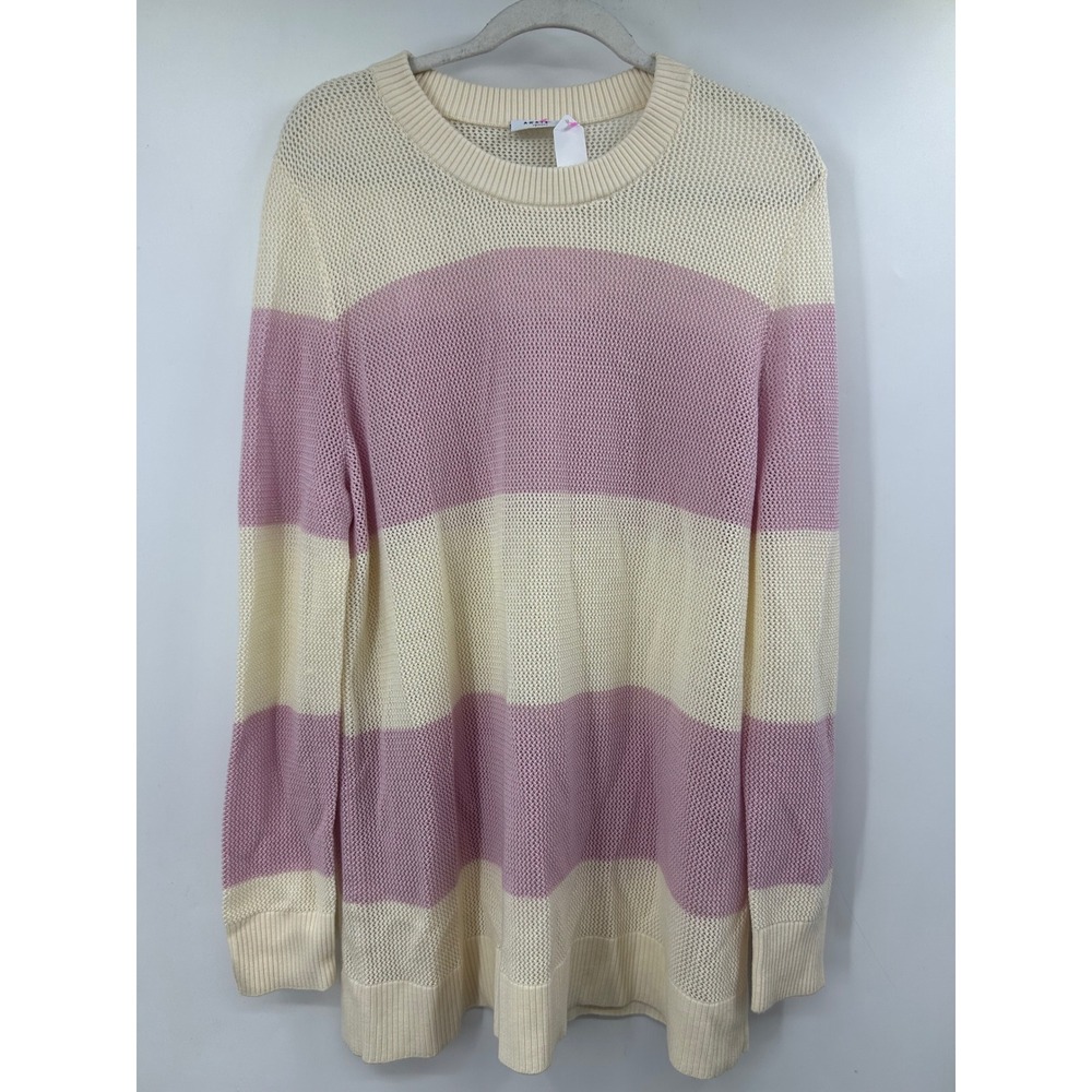 Akris Punto 100% Wool Tunic Sweater Pink Cream Striped Size 10